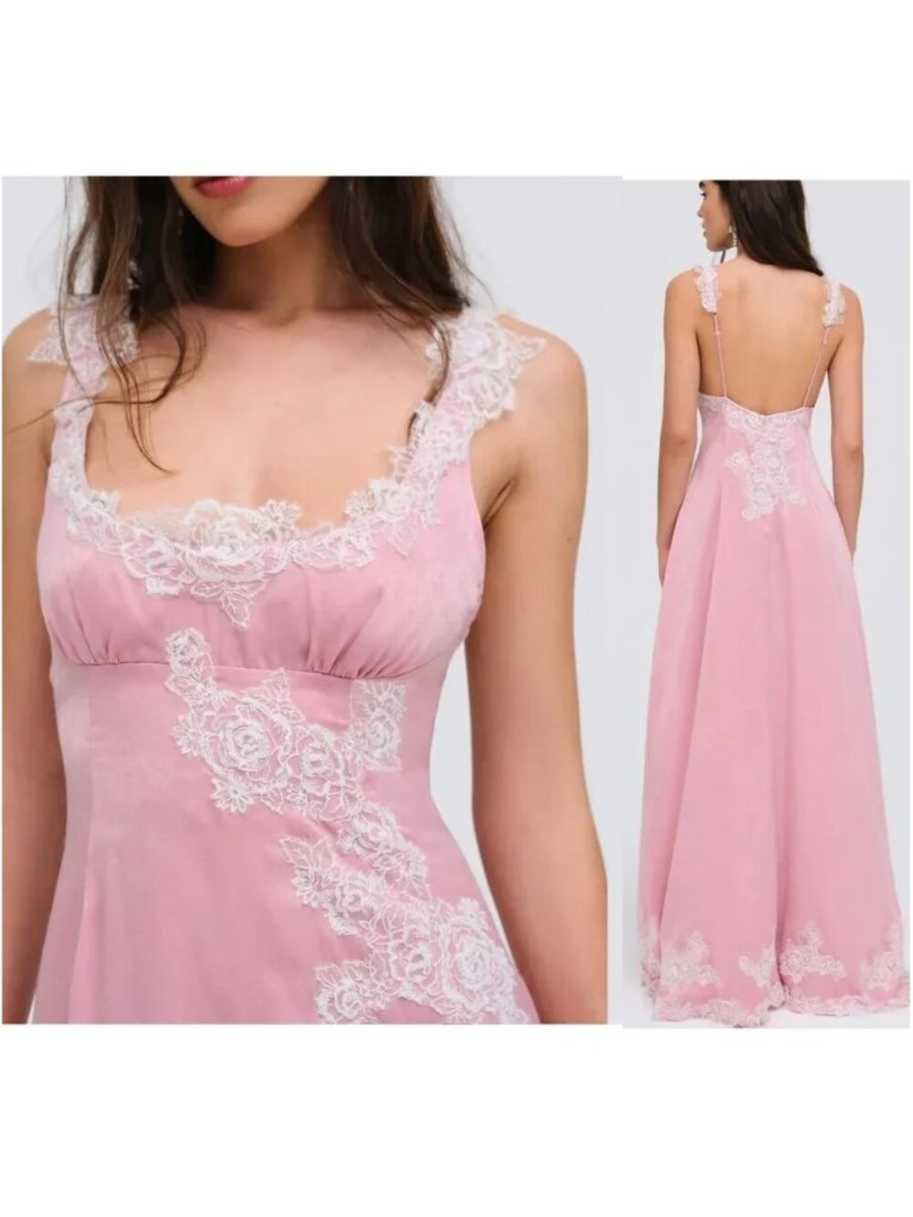 NEW $429 FOR LOVE AND LEMONS CLEMENCE PINK SATIN MAXI GOWN DRESS SIZE L - Picture 3 of 16